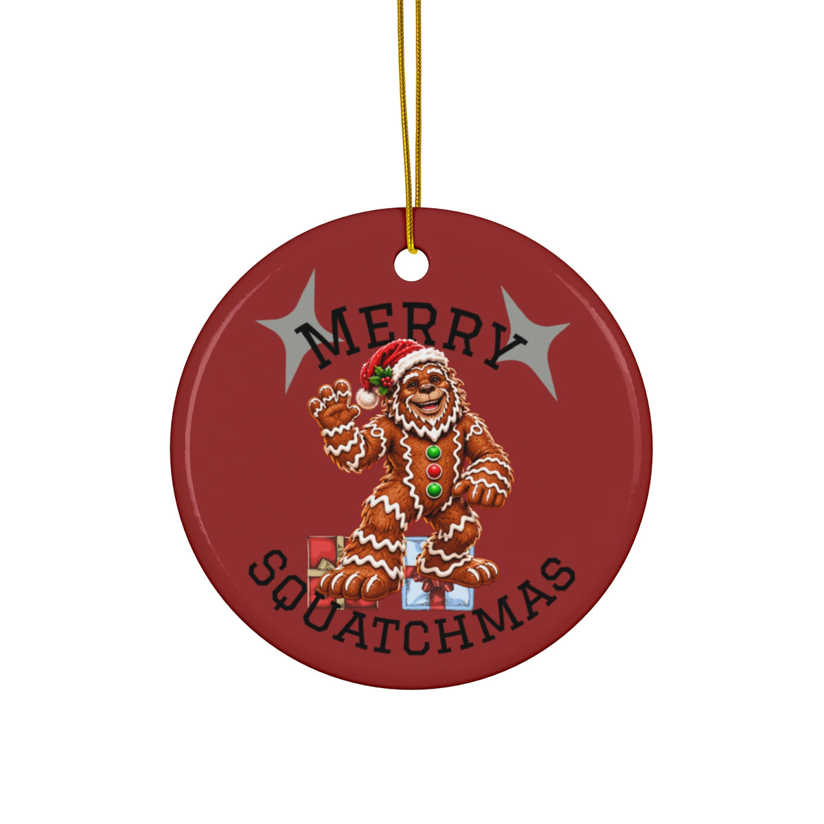 Merry Squatchmas Gingerbread Sasquatch Ceramic Christmas Ornament