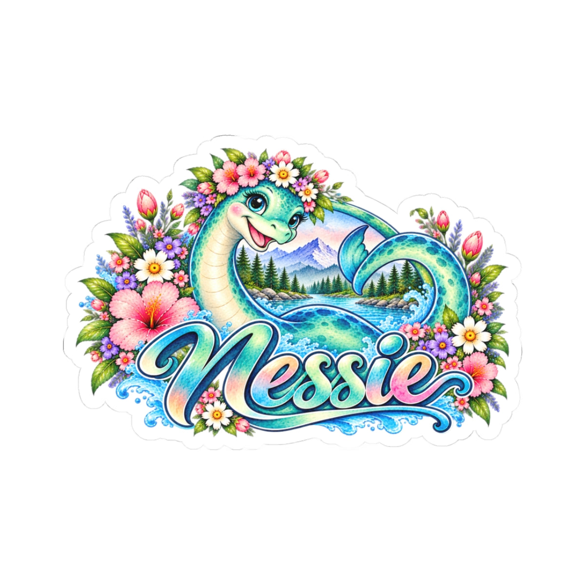 Nessie Watercolor Kiss-Cut Stickers