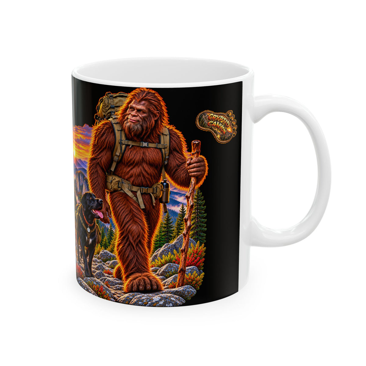 The Unknown Together Mug – Big Foot with Black Lab Adventure Ceramic Mug