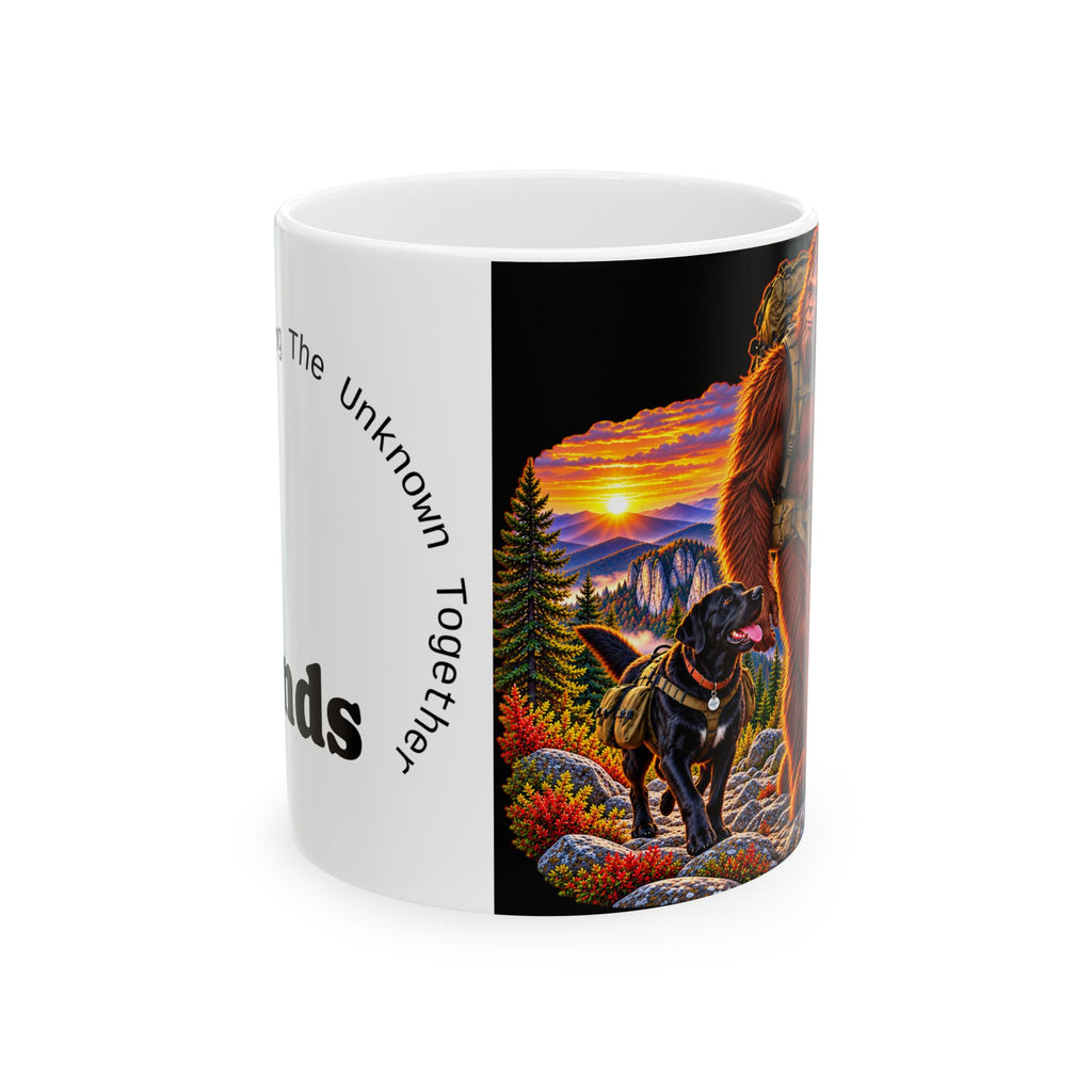 The Unknown Together Mug – Big Foot with Black Lab Adventure Ceramic Mug