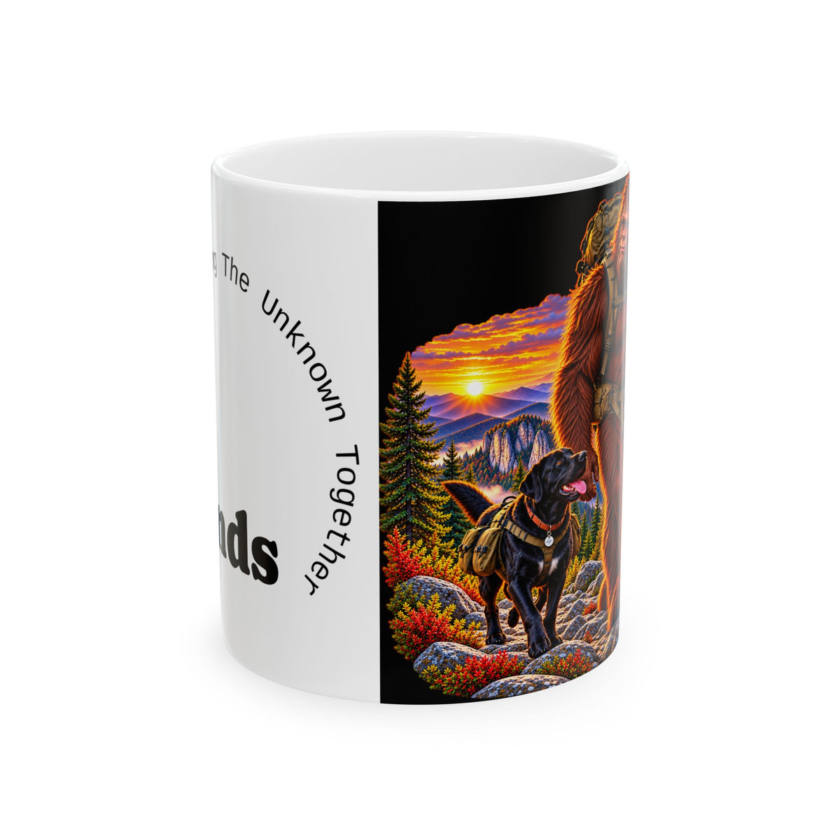 The Unknown Together Mug – Big Foot with Black Lab Adventure Ceramic Mug
